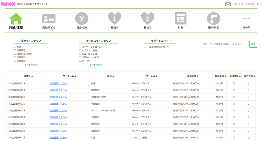RKKCS版地方自治体向けカタログサイト（試作品）画面イメージ